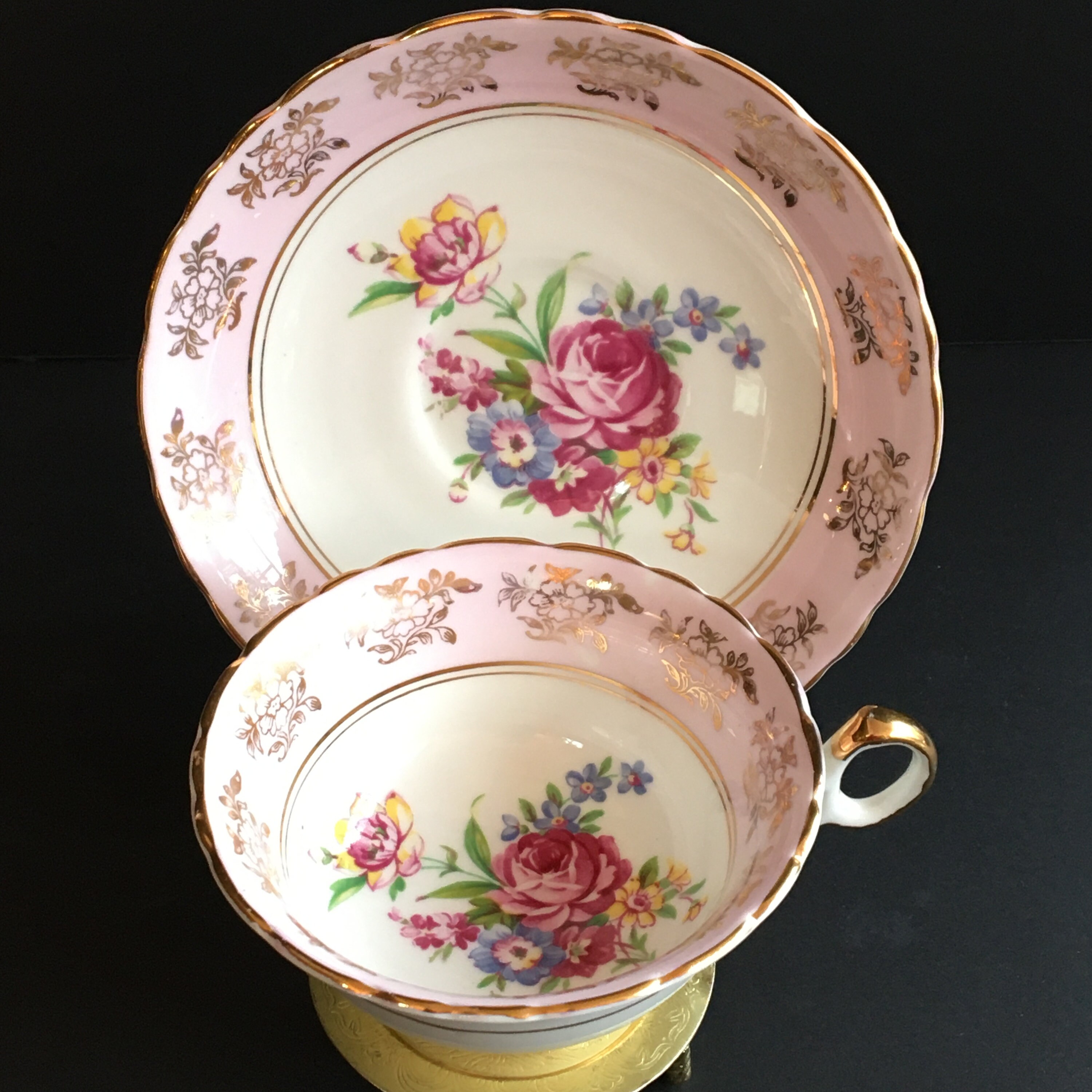 Regency Bone China Tea cup saucer Floral bouquet gold Etsy