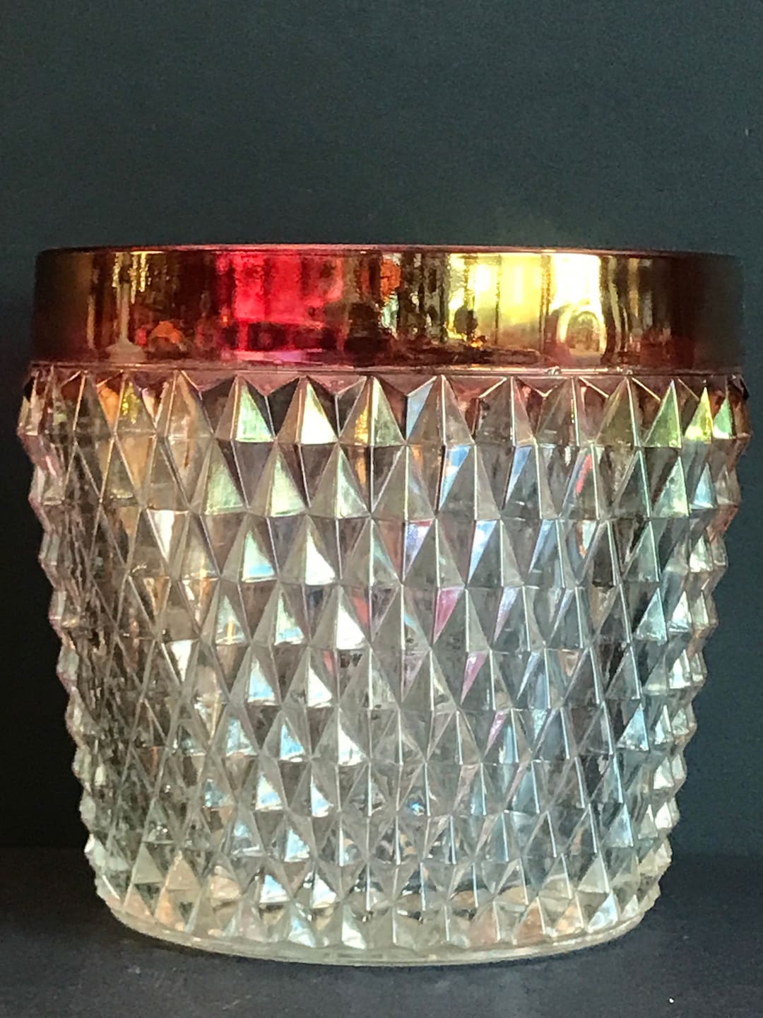 Ruby Diamond Point Vintage, Ruby Band, Diamond Point by Indiana Glass, Ice Bucket, Wine ...