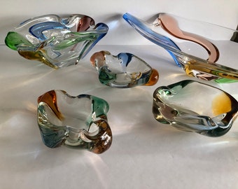 Vintage Mid Century Rhapsody Blown Glass Handmade Vase 1950's