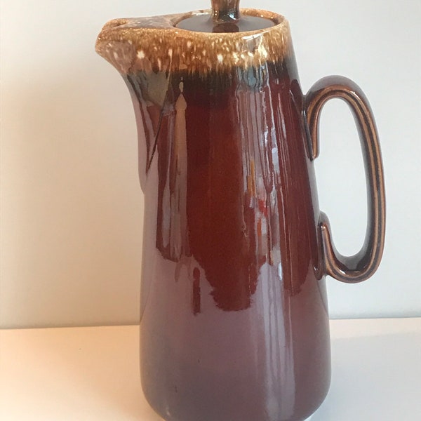 Vintage, HULL Pottery Brown Drip Glaze Coffee pot with Lid, Old Brown pottery  Made in USA, MCM 1960’s