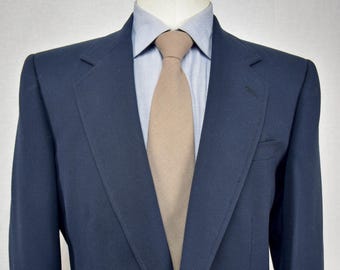 Talla: 42R 1976-1994 Stanley Blacker Blazer de lana azul marino liso con dos botones