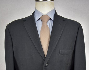 1960's Bespoke Custom Tailored Solid Black Wool Three Button Suit Coat Size: 42R