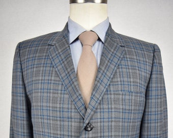 1962-1976 Kuppenheimer Gray/Blue Plaid Three Button Sport Coat Size: 40S