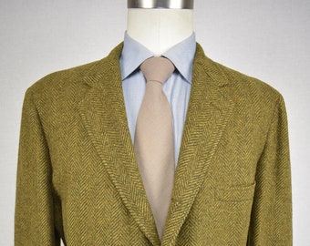 1962-1976 Unbranded Brown Wool Tweed Herringbone 3/2 Roll Sport Coat Size: 44R