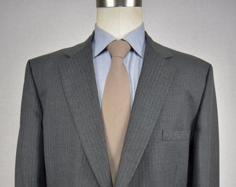 1970-80's Richard Thomas Gray Striped Wool Two Button Two Piece Suit Size: 44L