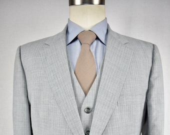 1970-80's Foreman & Clark Light Gray Striped Two Button Three Pc Suit Size: 42S