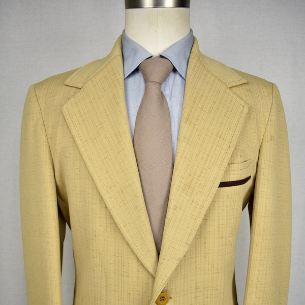 1970-80's Montgomery Ward Yellow W/ Brown Trim Polyester Sport Coat Size: 40L