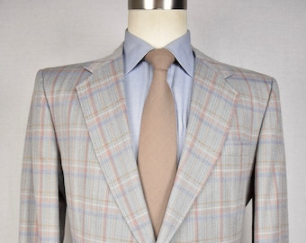Unbranded Gray w/ Multicolor Check Silk Blend Two Button Sport Coat Size: 44L