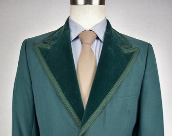 1962-1976 After Six Solid Green Wool Blend One Button Dinner Jacket Size: 38L