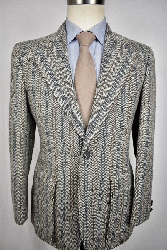 70s gray striped wool poncho | peter pan collar mexic… - Gem