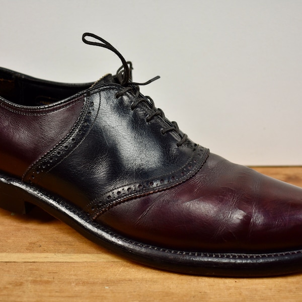 Florsheim Burgundy/Black Plain Toe Saddle Oxford Size: 10B