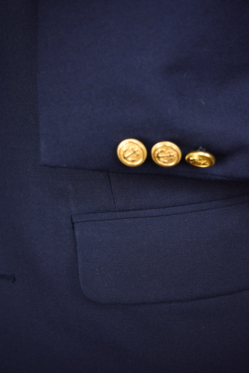 40S Reichardt/'s Solid Navy Blue 100/% Worsted Wool Two Button Blazer Size