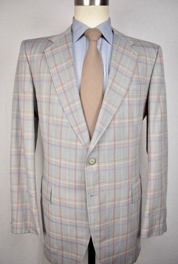 Unbranded Gray w/ Multicolor Check Silk Blend Two 