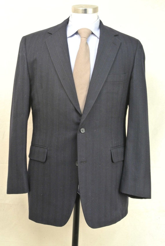 Linett Ltd Navy Blue Striped 100% Flannel Wool Two