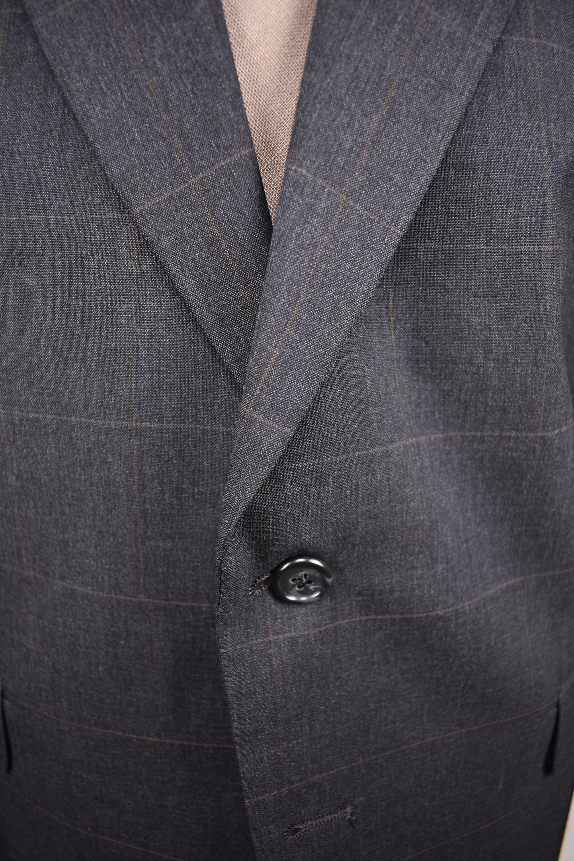 1976-1994 Burberry Gray Windowpane Check Wool Two Button Two Pc
