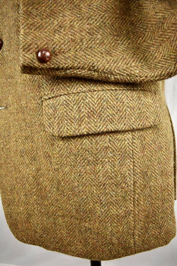 Harris Tweed Brown Herringbone Wool Three Button … - image 4