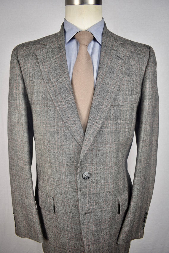 1970's PBM Gray w/ Red Check Worsted Wool Two But… - image 1
