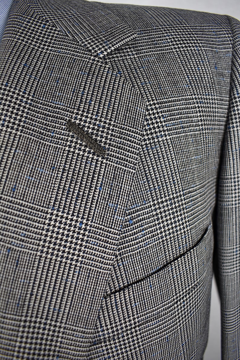 41R 1980/'s Oxxford Clothes Heritage Gray Checked Worsted Wool 2 Button 2 Pc Suit Size
