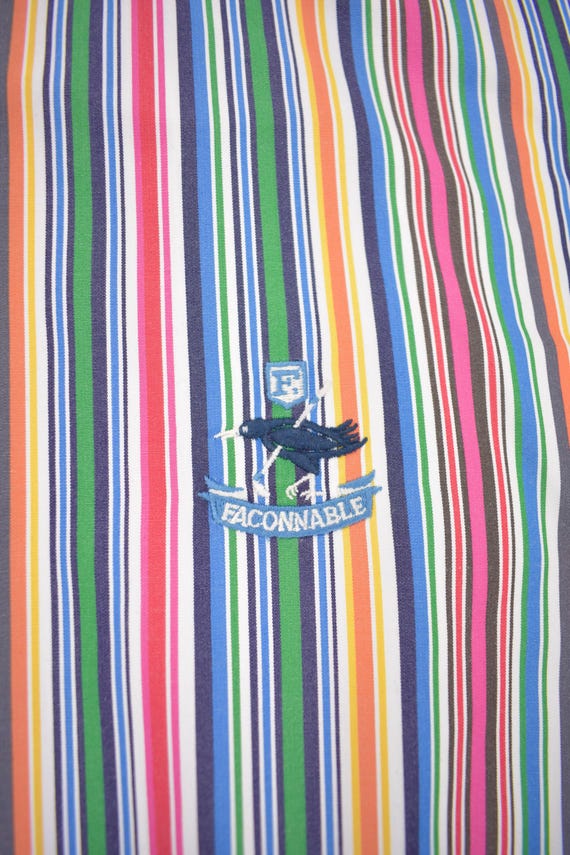 Facconable Multi-Color Striped Button Down Collar… - image 4