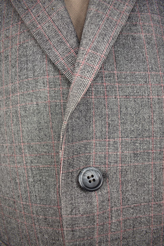 1970's PBM Gray w/ Red Check Worsted Wool Two But… - image 3