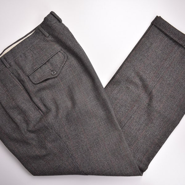 Max Mara glen plaid wool slacks, made in Italy, women's size L (w29) wool Beige type Vintage Second Hand
