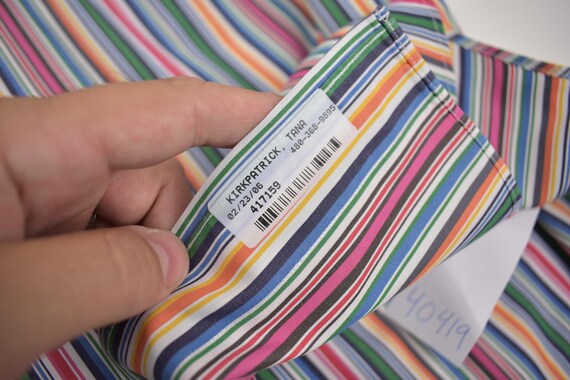 Facconable Multi-Color Striped Button Down Collar… - image 7