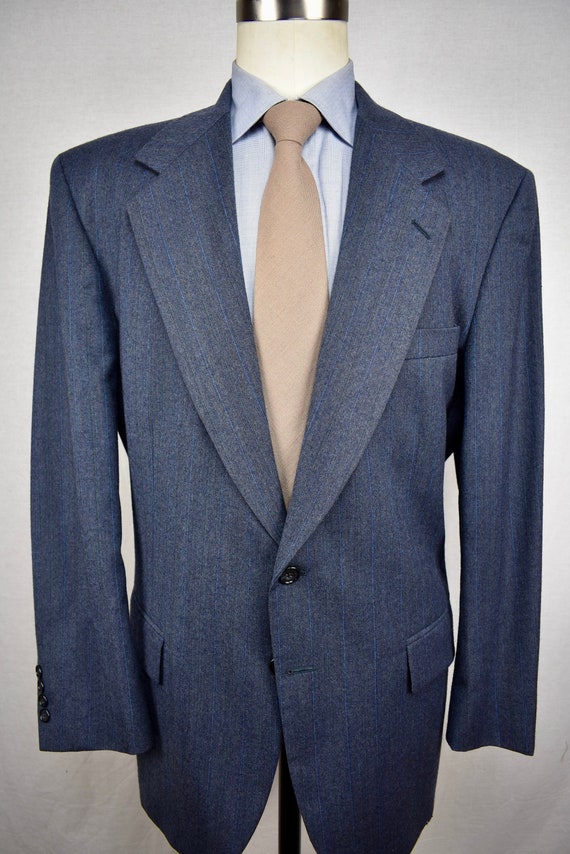 1976-1994 Evan Picone Medium Blue Striped Wool Tw… - image 1
