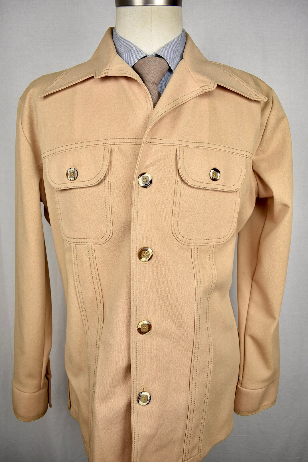 197080's Jcpenney Light Brown Polyester Four Button Two Etsy