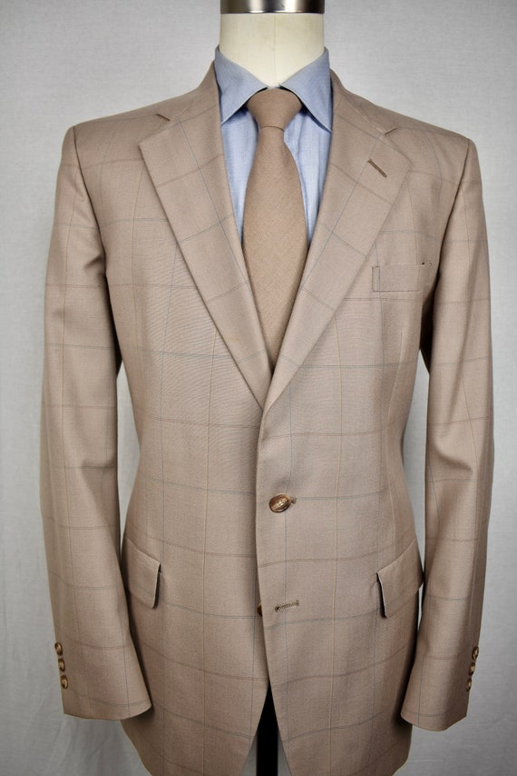 Size: 42L 1976-1994 Palm Beach Light Brown Windowpane Check Wool