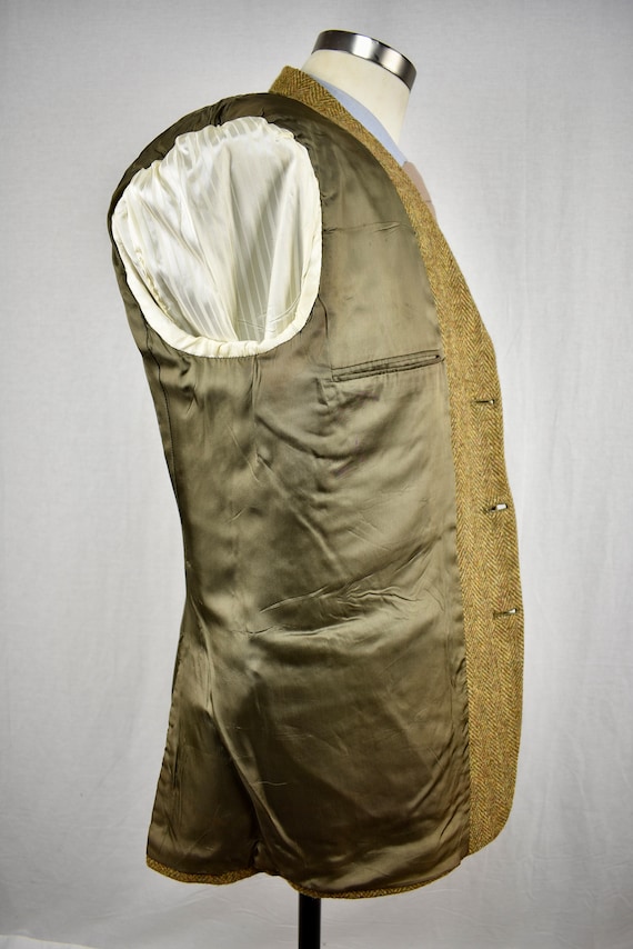 Harris Tweed Brown Herringbone Wool Three Button … - image 9