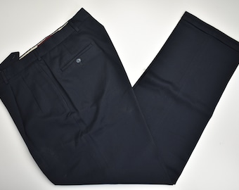 1995-2004 Corbin Artisan Gabardine Solid Black Wool Pleated Trousers Size: 36x34