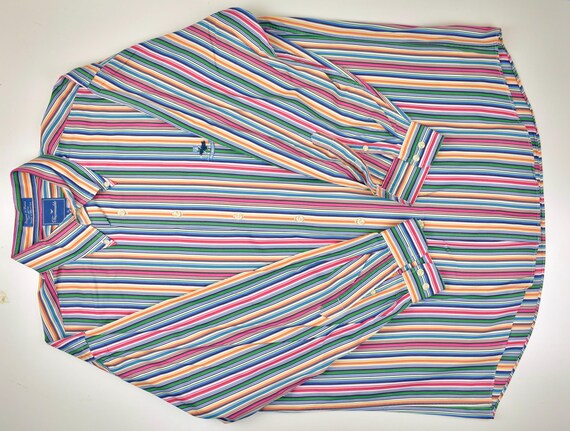 Facconable Multi-Color Striped Button Down Collar… - image 9