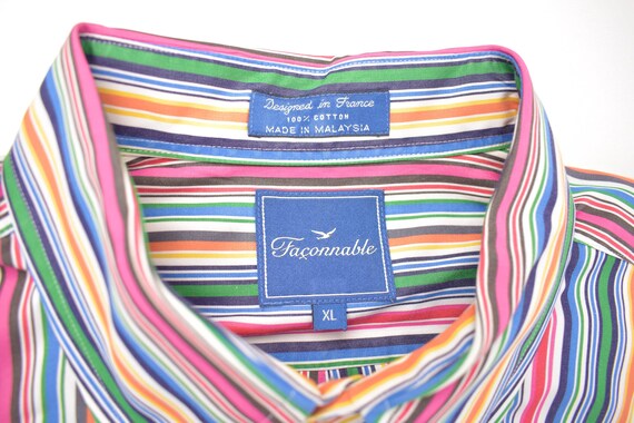 Facconable Multi-Color Striped Button Down Collar… - image 3