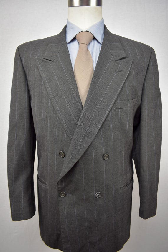 Givenchy Monsieur Dark Gray Striped Wool Double Breasted Suit Coat