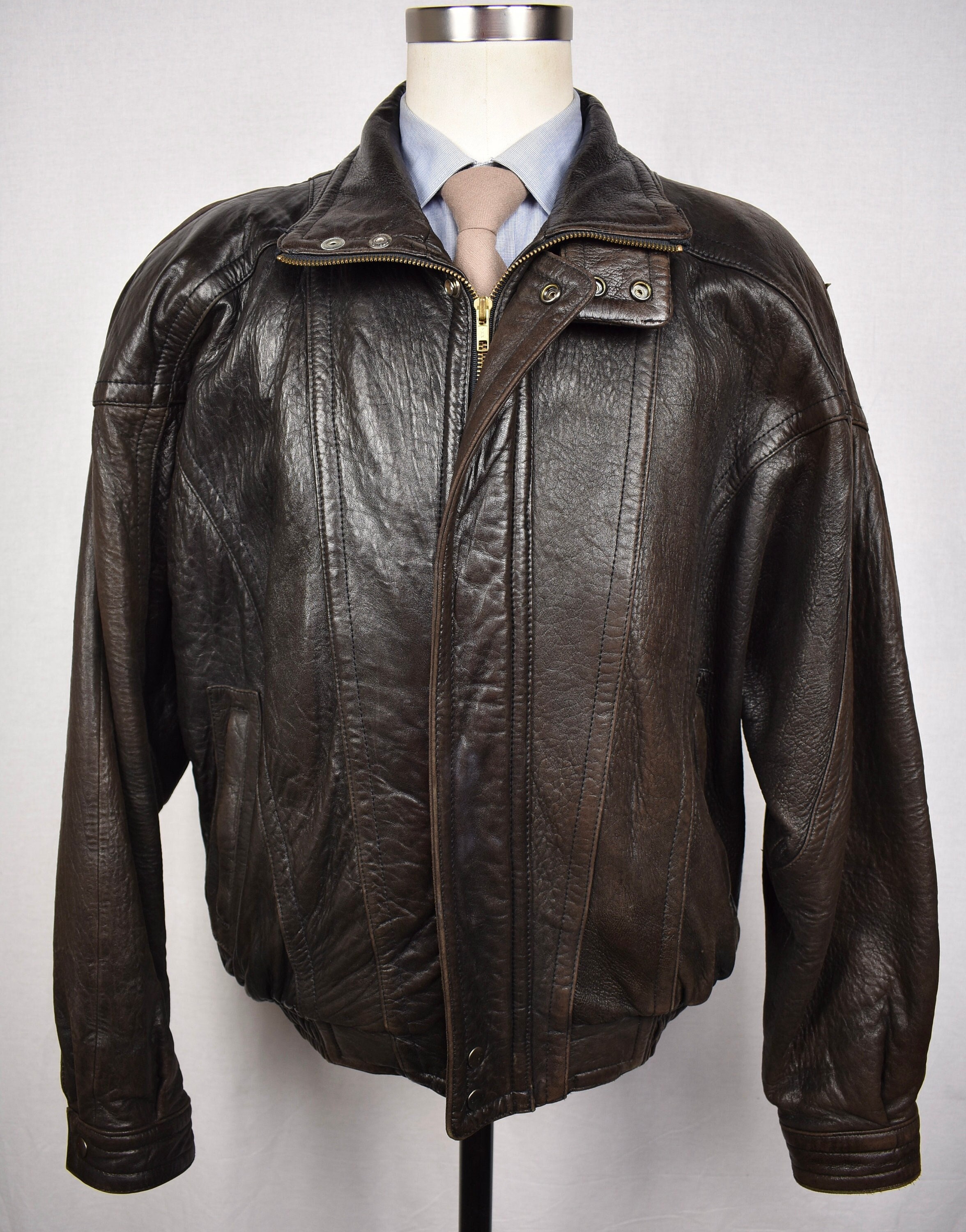 Midway Leather Solid Brown 100% Leather Full Zip Flight/bomber