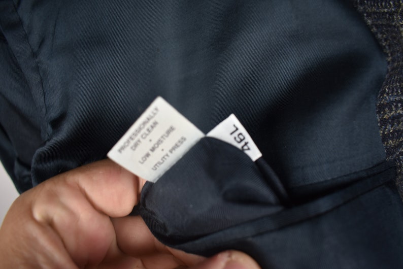 46L Hart Schaffner Marx BlueYellow Glen Check Flannel Wool Sport Coat Size