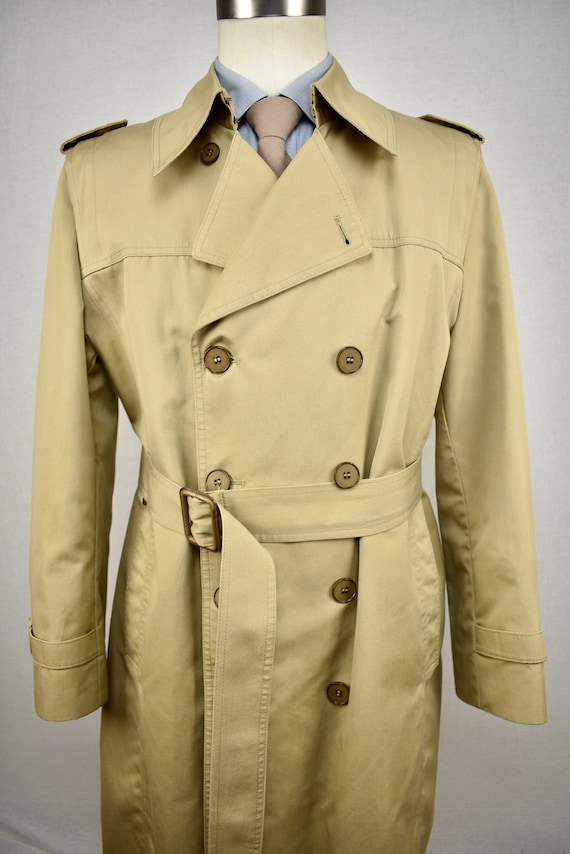 London Fog Solid Tan Poly/cotton Blend Double Breasted Trench Coat 