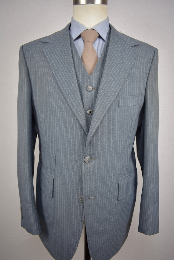 1980's Lee Wald Gray Striped Polyester Two Button 