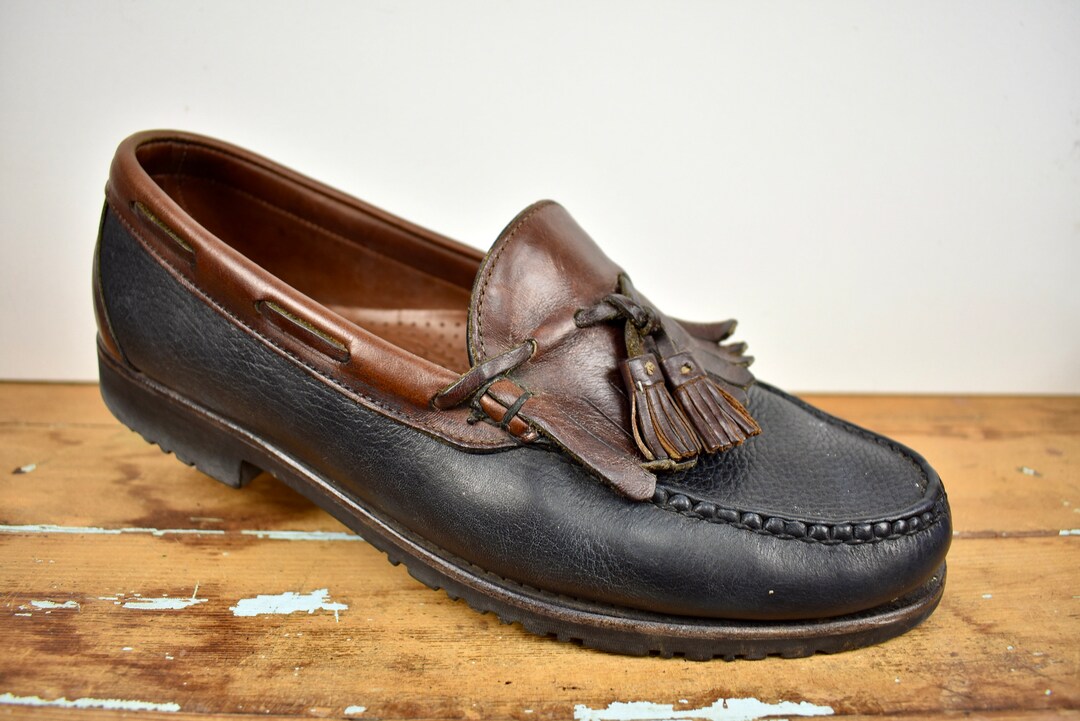 Allen Edmonds Nashua Black W/ Brown Leather Trim Moc Toe Tassel Loafer