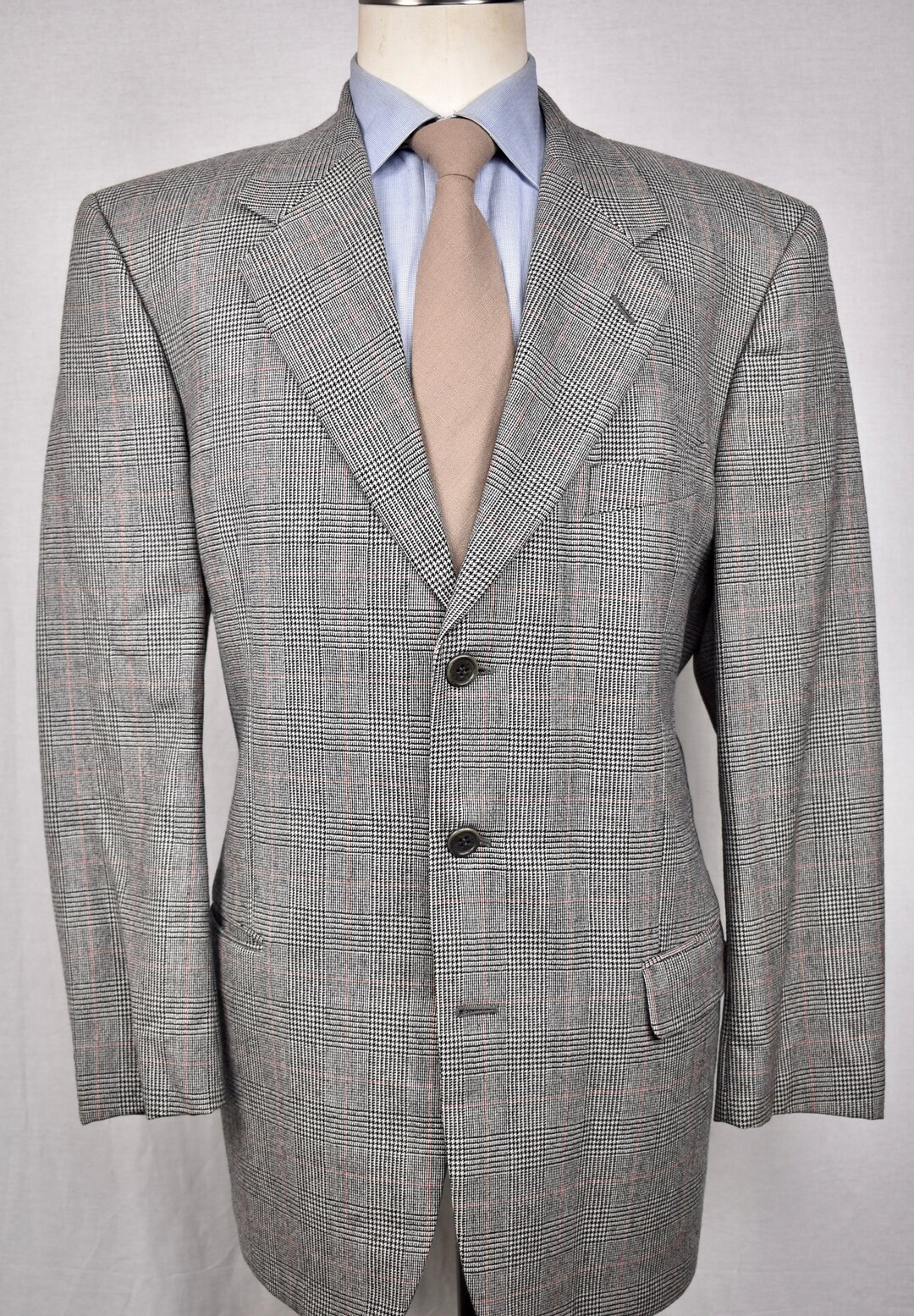 Valentino Uomo Light Gray Glen Check 100% Wool Three Button - Etsy