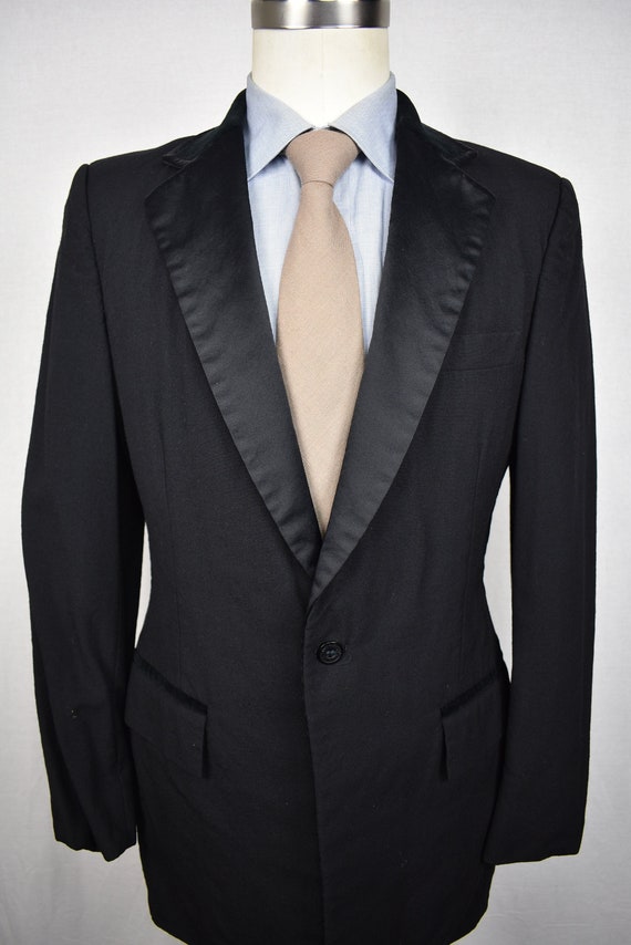 1970's After Six Solid Black Wool One Button Dinn… - image 1