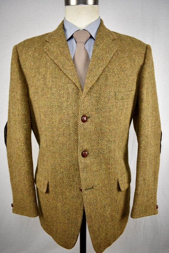 Harris Tweed Brown Herringbone Wool Three Button … - image 1