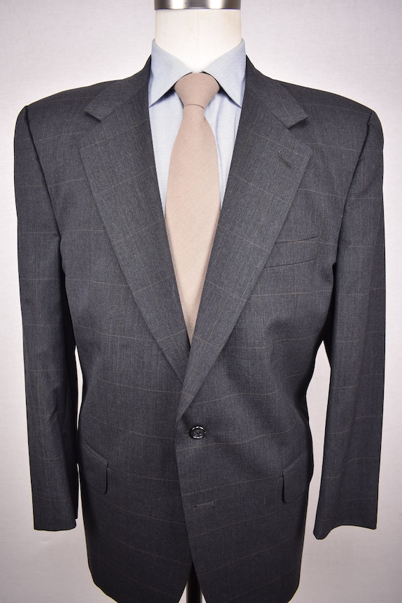 1976-1994 Burberry Gray Windowpane Check Wool Two Button Two Pc