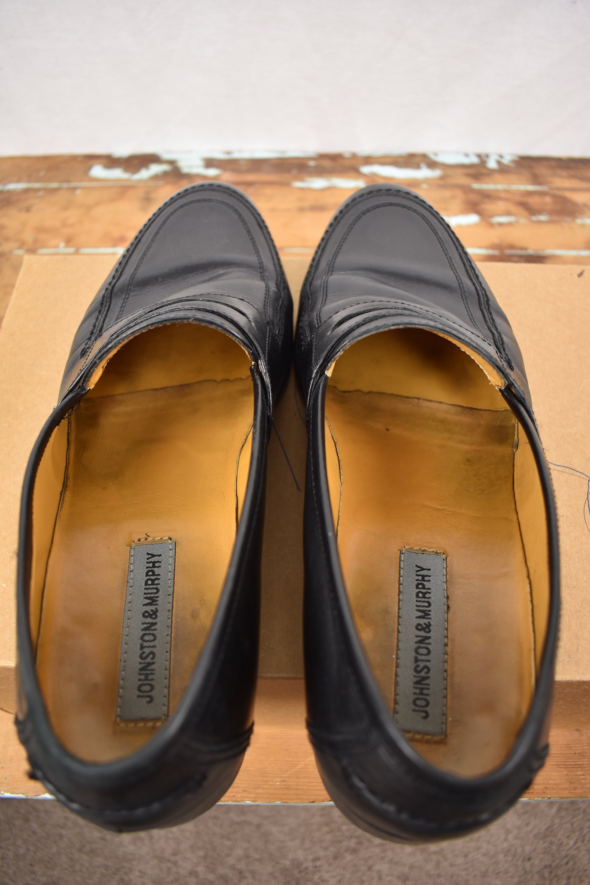 Johnston & Murphy Black Leather Penny Loafers with Brogued Toe Men main image 4
