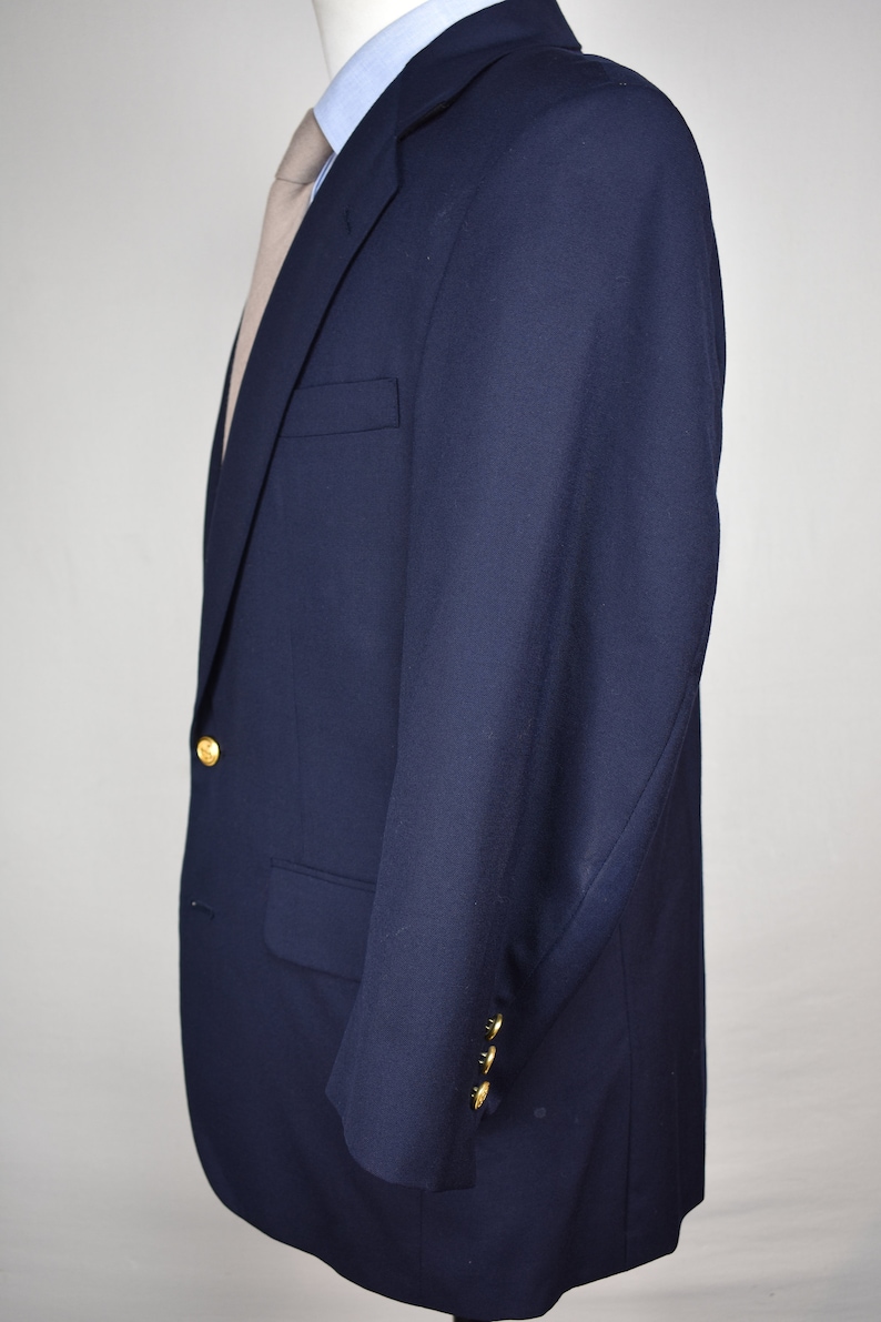 40S Reichardt/'s Solid Navy Blue 100/% Worsted Wool Two Button Blazer Size
