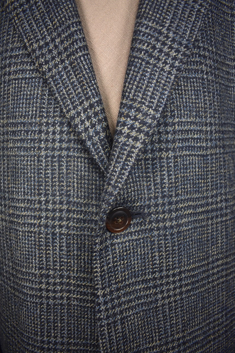 46L Hart Schaffner Marx BlueYellow Glen Check Flannel Wool Sport Coat Size