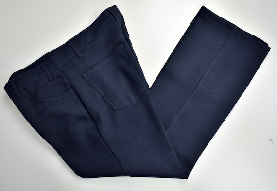 1980-90's Levi's Solid Navy Blue Polyester Flat F… - image 1