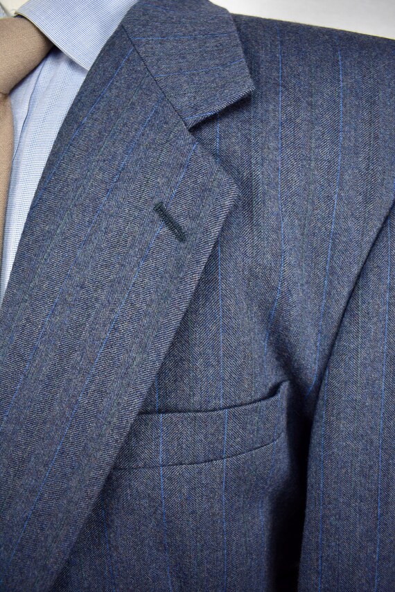 1976-1994 Evan Picone Medium Blue Striped Wool Tw… - image 2