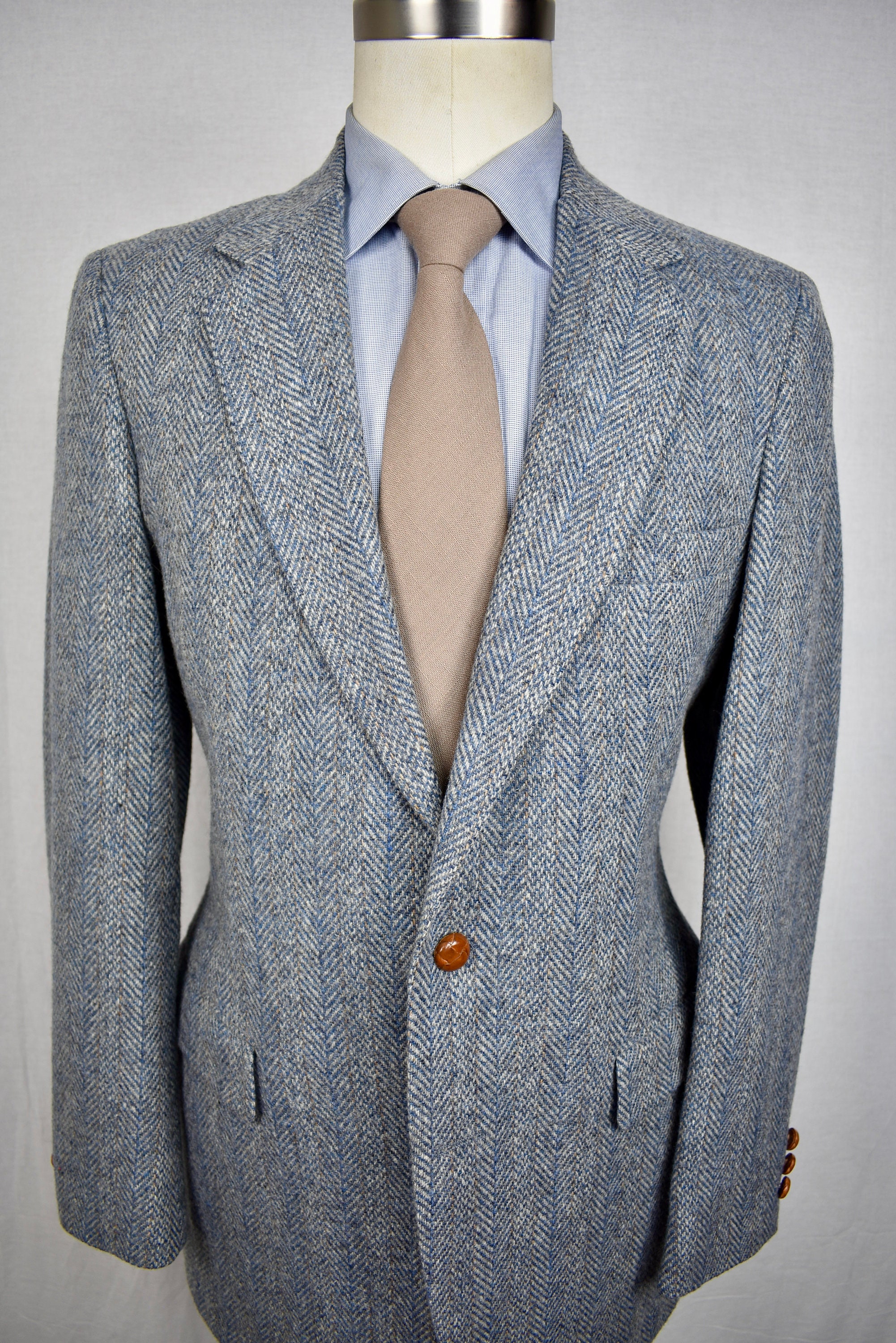 Focus Man in Wool Blue/gray Herringbone 100% Wool Two Button Sport Coat ...