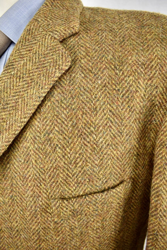 Harris Tweed Brown Herringbone Wool Three Button … - image 3